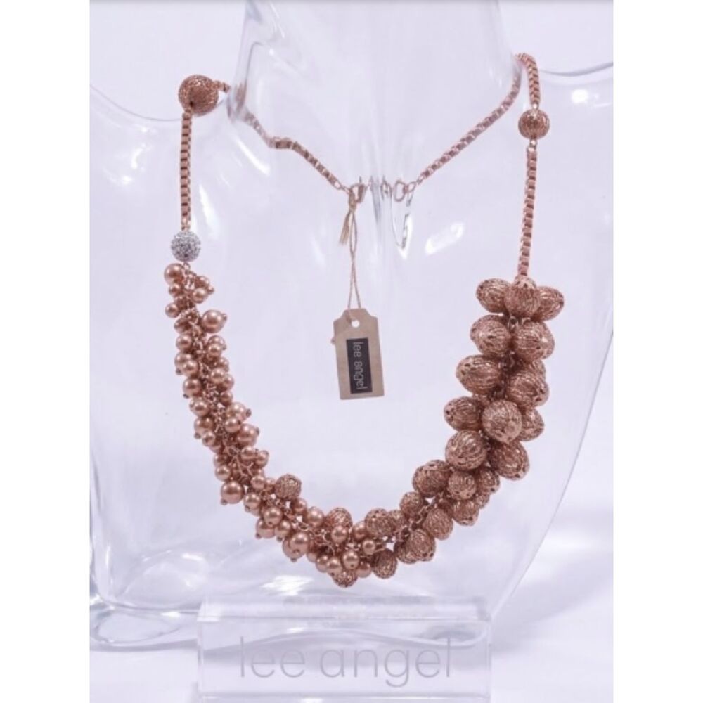 Lee Angel Women's Gold mesh Bauble Fireball Statement Necklace NWT 349